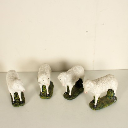 Nativity Statues Sheeps Stucco Beads Italy 20th Century