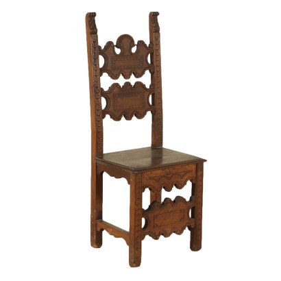 Neo-Renaissance Walnut Chair Manufactured in Italy Late 1800s