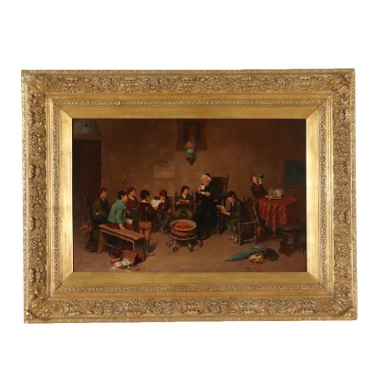 Scène de genre Francesco Bergamini Huile sur Toile XIXeme siècle