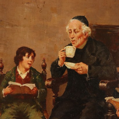 Scène de genre Francesco Bergamini Huile sur Toile XIXeme siècle