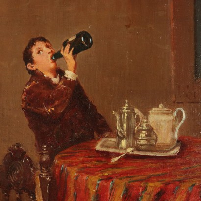 Scène de genre Francesco Bergamini Huile sur Toile XIXeme siècle