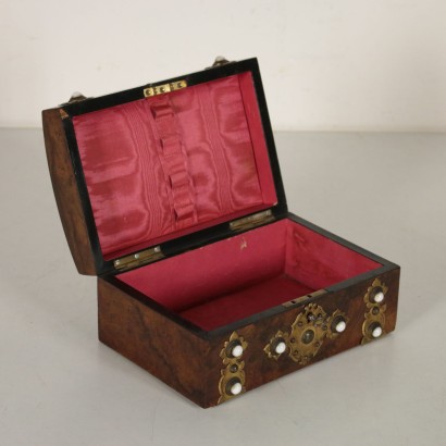 Boîte Loupe Noyer Bronze Pâte de verre Papier Tissu Dernier quart '800