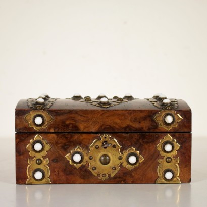 Boîte Loupe Noyer Bronze Pâte de verre Papier Tissu Dernier quart '800