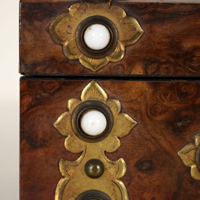 Boîte Loupe Noyer Bronze Pâte de verre Papier Tissu Dernier quart '800