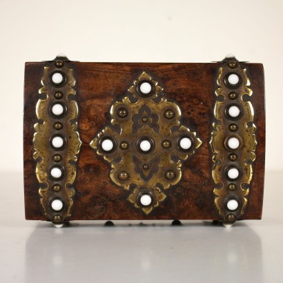 Boîte Loupe Noyer Bronze Pâte de verre Papier Tissu Dernier quart '800