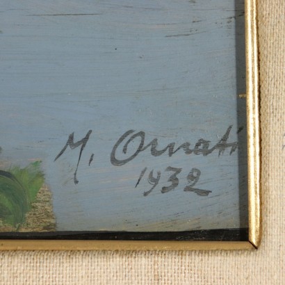 Paysage Fluvial de Mario Ornati Huile sur Contreplaqué 1932