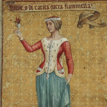 Allégorie de l'Amour sacré Angelo Foppa Tempera Or Parchemin '800