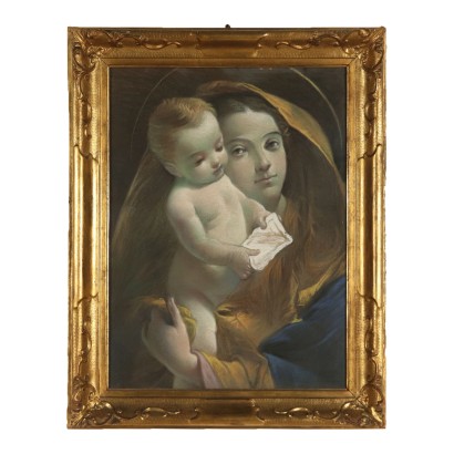 Virgin Mary with Child Pastel on Paper Early 20th Century