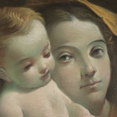 Virgin Mary with Child Pastel on Paper Early 20th Century