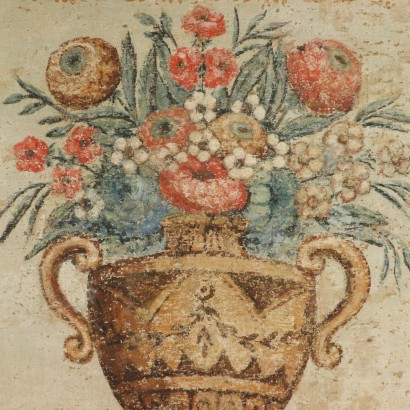 Faux riss von fresken mit blumentopf