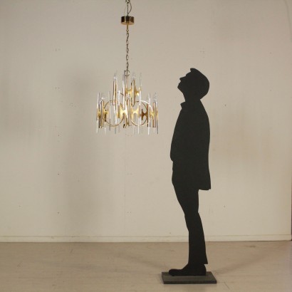 Lustre Laiton Verre Vintage Fabriqué en Italie Années 60