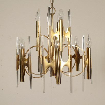 Lustre Laiton Verre Vintage Fabriqué en Italie Années 60