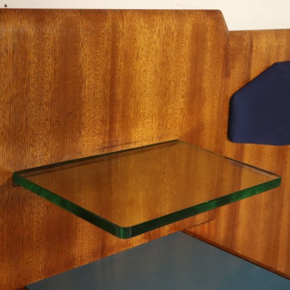 Lit Double Placage Acajou Formica Tissu Vintage Italie Années 50