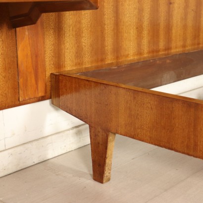Lit Double Placage Acajou Formica Tissu Vintage Italie Années 50