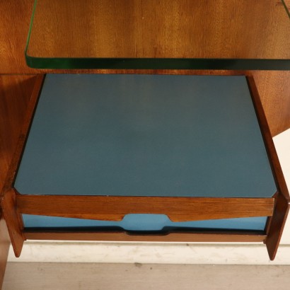 Lit Double Placage Acajou Formica Tissu Vintage Italie Années 50