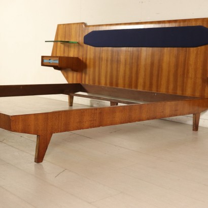 Lit Double Placage Acajou Formica Tissu Vintage Italie Années 50