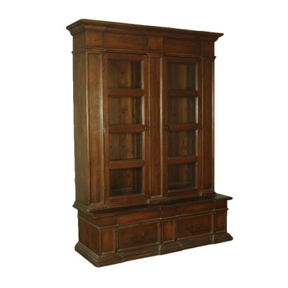 Antiquitäten, Bücherregal, antike Bücherregale, antikes Bücherregal, antikes italienisches Bücherregal, antikes Bücherregal, neoklassizistisches Bücherregal, Bücherregal aus dem 20. Jahrhundert, zweitüriges Bücherregal.