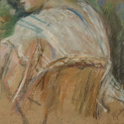 Arte Ottocento - Ritratto Femminile di Emilio Gola - Particolare