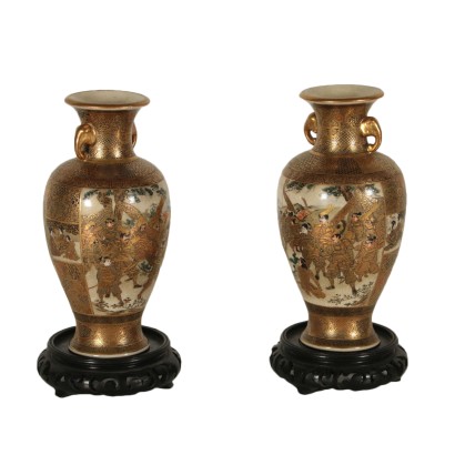 Pair of Satsuma Vases Porcelain Japan Meiji Period Late 1800s