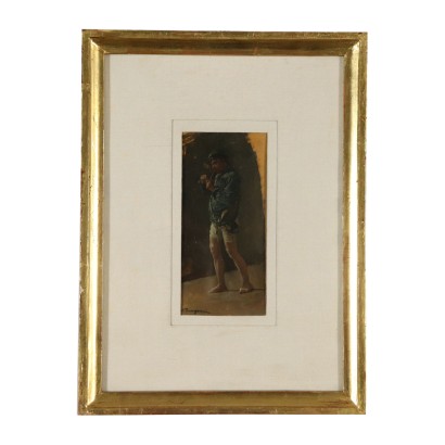 Sketch by Alceste Campriani Man with Pipe 19th Century