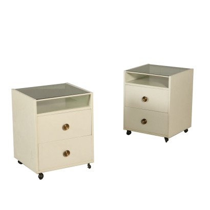 Pair of Nightstands with Wheels by De Carli for Sormani Wood Glass 60s