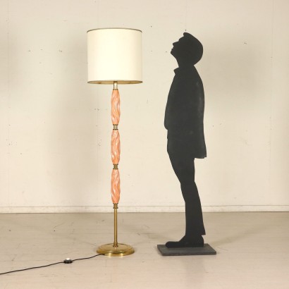 Lampadaire Laiton Céramiqué émaillé Tissu Vintage Italie Années 40