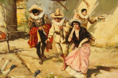 nineteenth-century art, 19th-century paintings, 19th-century oil paintings, Riccardo Pellegrini (1863-1934), Riccardo Pellegrini, oil on plywood, masks, paintings by pilgrims