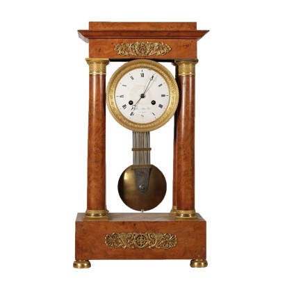 Portico Clock Gaston Jolly a Paris Elm Burl Veneer France 19th Century