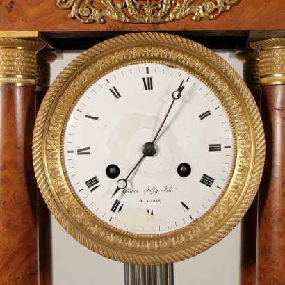 Portico Clock Gaston Jolly a Paris Elm Burl Veneer France 19th Century
