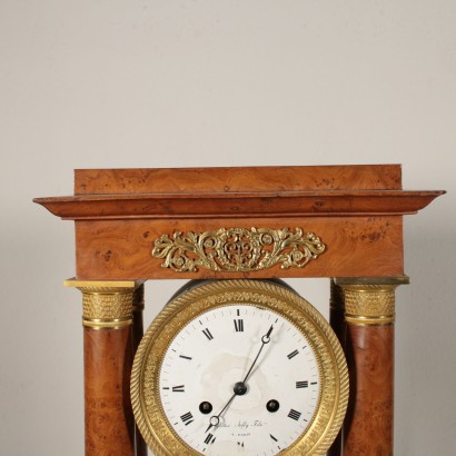 Portico Clock Gaston Jolly a Paris Elm Burl Veneer France 19th Century