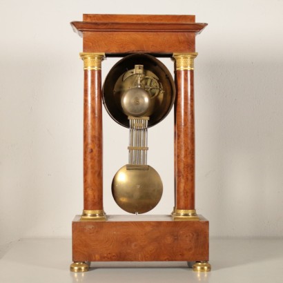 Portico Clock Gaston Jolly a Paris Elm Burl Veneer France 19th Century