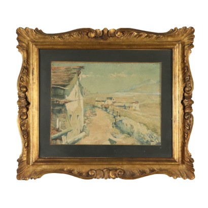 Paysage de Montagne Luigi Bocca Aquarelle sur Papier Italie '900