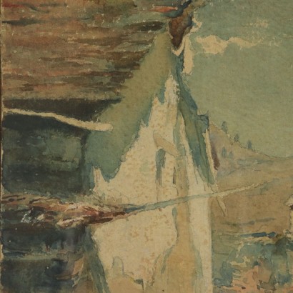 Paysage de Montagne Luigi Bocca Aquarelle sur Papier Italie '900