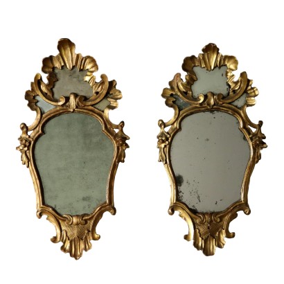 Pair of Wall Mirrors Gilded Wood Italy First Half of 1700s