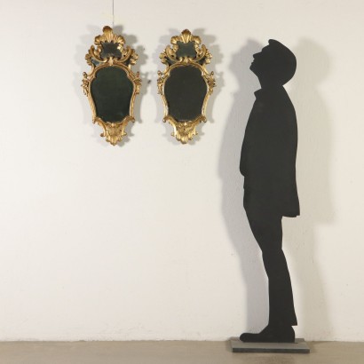Pair of Wall Mirrors Gilded Wood Italy First Half of 1700s