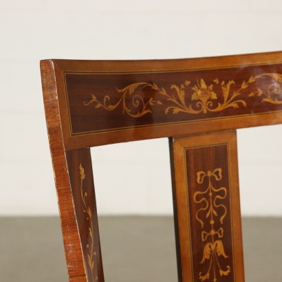 Set of Six Revival Gondola Chairs Maple Inlays Italy Mid 1900s