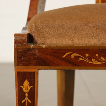 Set of Six Revival Gondola Chairs Maple Inlays Italy Mid 1900s