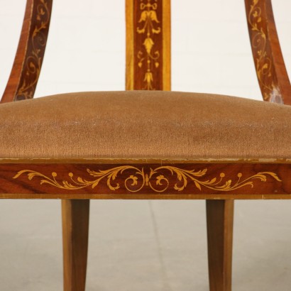 Set of Six Revival Gondola Chairs Maple Inlays Italy Mid 1900s