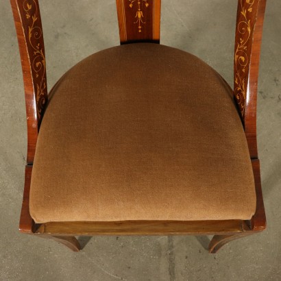 Set of Six Revival Gondola Chairs Maple Inlays Italy Mid 1900s