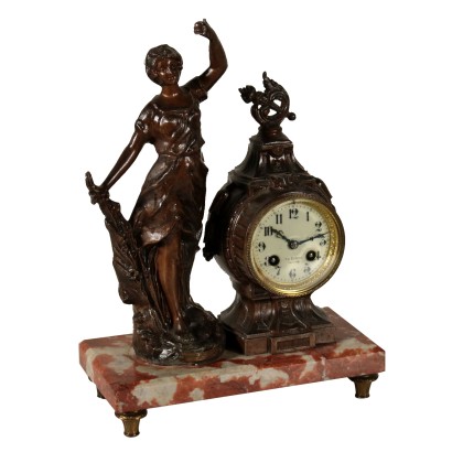 Pendule de Table Marbre Antimoine Bronze Métal France '900