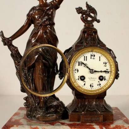 Pendule de Table Marbre Antimoine Bronze Métal France '900