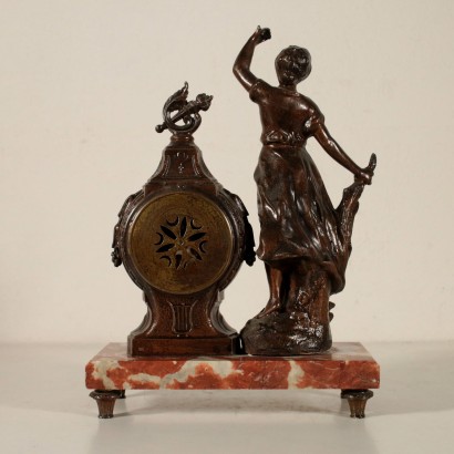 Pendule de Table Marbre Antimoine Bronze Métal France '900