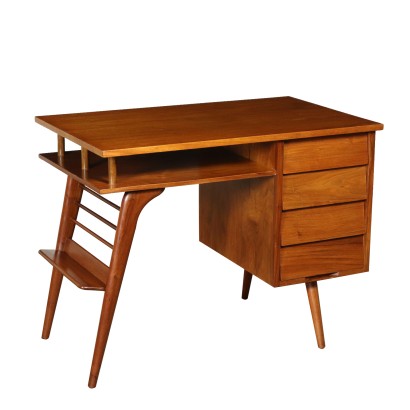 Writing Desk with Drawer Teak Veneer Vintage Argentine 1950s