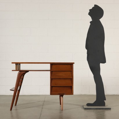 Writing Desk with Drawer Teak Veneer Vintage Argentine 1950s