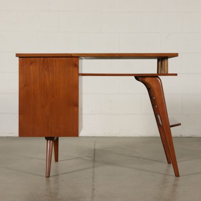 Writing Desk with Drawer Teak Veneer Vintage Argentine 1950s