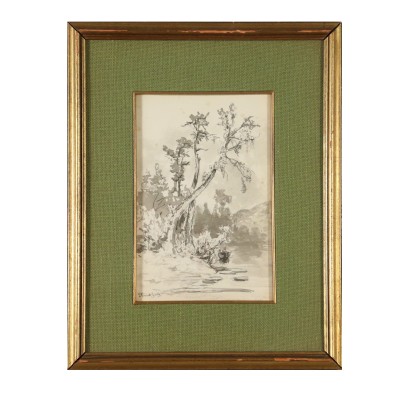 Aquarell von Giuseppe Puricelli Guerra Landschaft mit Fluss 1800