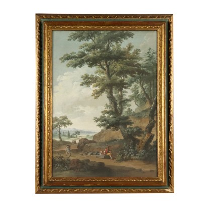 Landscape with Figures Attributed to Vincenzo Martinelli 18th Century