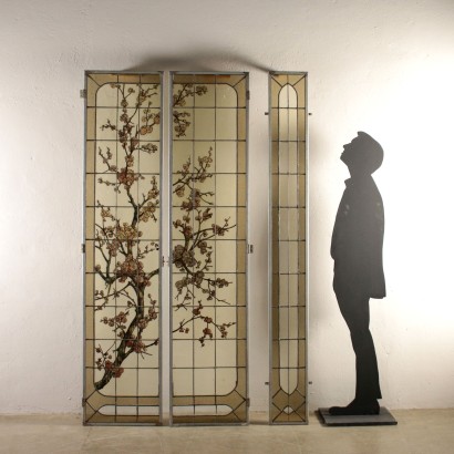 Set of Three Liberty Glass Windows Italy Early 1900s