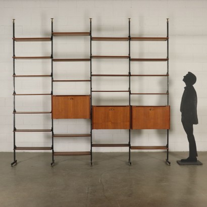 Deckenhohes Bücherregal Teakholz Vintage Italien 50er-60er Jahre