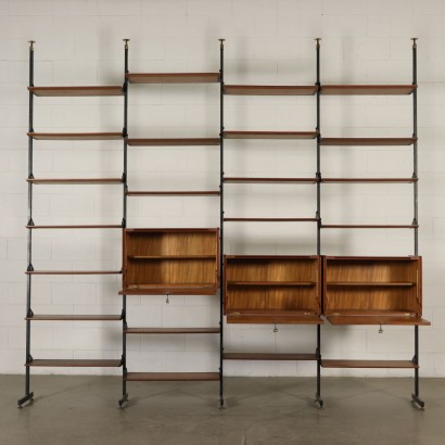 Deckenhohes Bücherregal Teakholz Vintage Italien 50er-60er Jahre